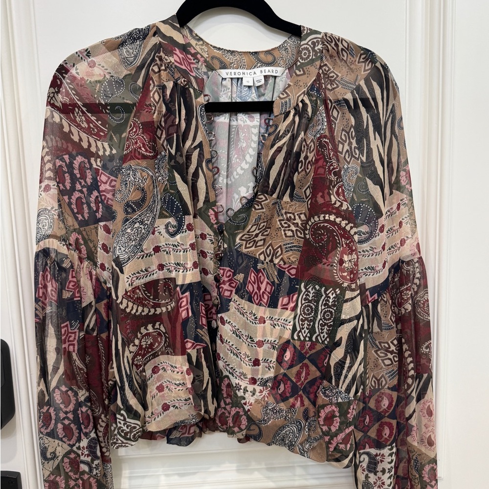 Veronica Beard Jayce Patchwork Silk Blouse - image 2